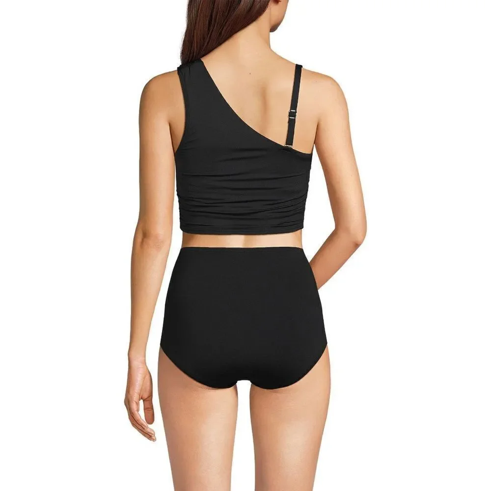 Land’s End multi way one shoulder adjustable strap soft tankini Top Black Var